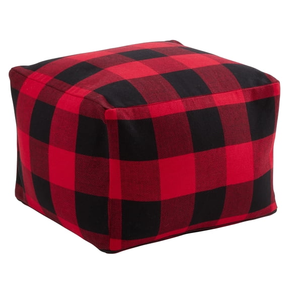 Red Buffalo Plaid Square Pouf For Living Room Decor