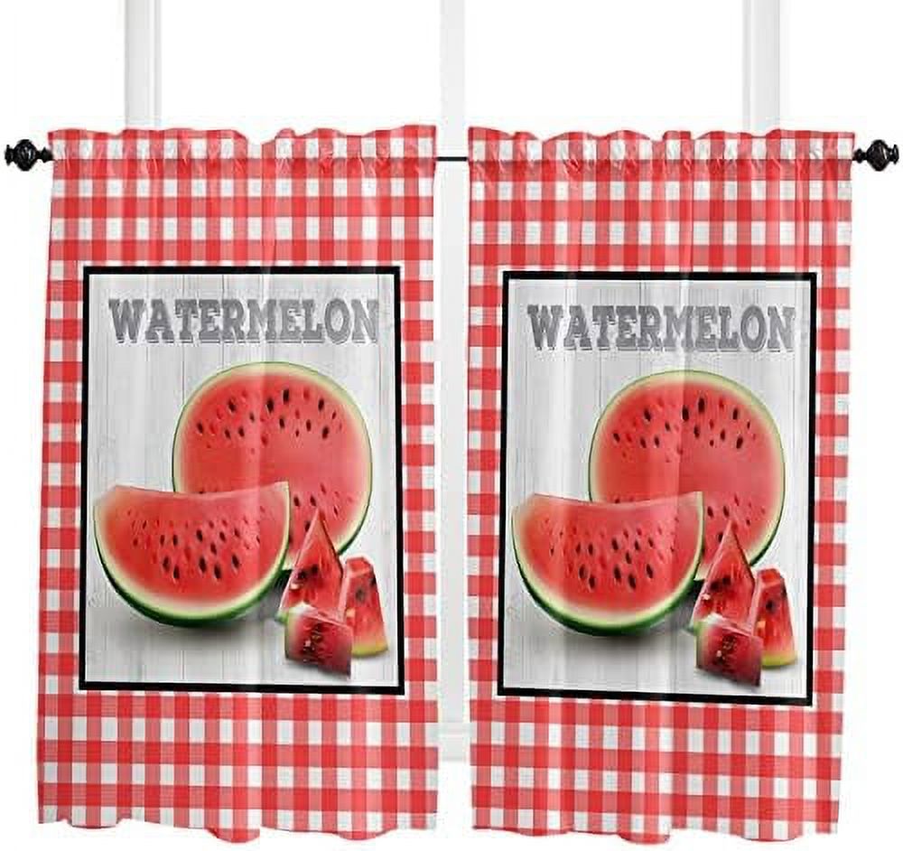 Red Buffalo Plaid Summer Watermelon Farm Wood Grain Window Tier