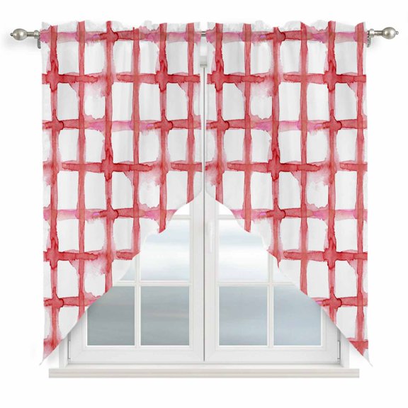 Red Buffalo Plaid Swag Curtains for Living Room/Bedroom, Farmhouse Check Stripes Retro Geometric Swag Kitchen Curtain Valances for Windows, Tier Topper Scalloped Curtain 2 Panels, 72"W x 45"L