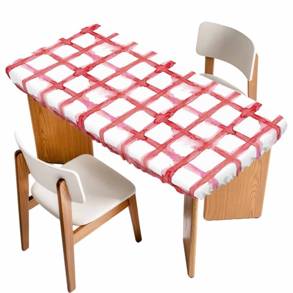 Red Buffalo Plaid Table Cloths for 3 Foot Rectangle Tables, Farmhouse Check Stripes Retro Geometric Patio Waterproof Elastic Fitted Tablecloths, Washable Rectangular Table Cover for Camping