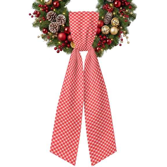 Red Buffalo Plaid Wreath Sash for Front Door, Farmhouse Christmas Checkered Gingham Wreath Bow Holiday Garland Ribbon Wreath Accessories for Home Yard Porch Doorway Fall Christmas Decorations Gifts