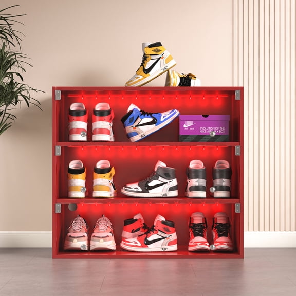 Red - Built-in LED lighting - Sneaker storage at home - Showcase up to 9 pairs of sneakers