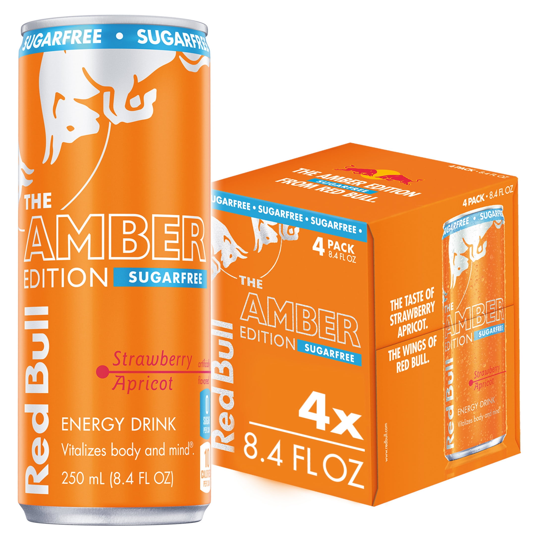 Red Bull Amber Edition Sugar Free Energy Drink, Strawberry Apricot