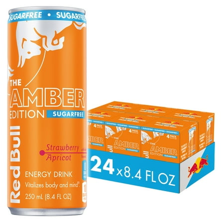 Red Bull Amber Edition Sugarfree Energy Drink, Strawberry Apricot, 8.4 fl. oz., 6 x 4 Cans (Pack of 24)