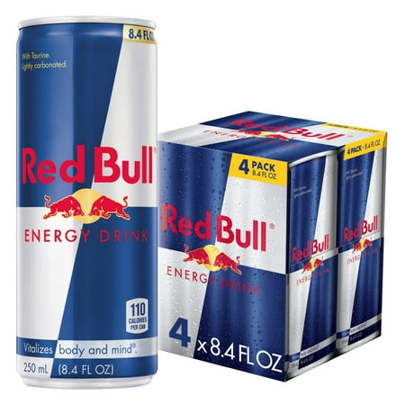 Red Bull Energy Drink, 80mg Caffeine, 8.4 fl oz, Pack of 4 Cans