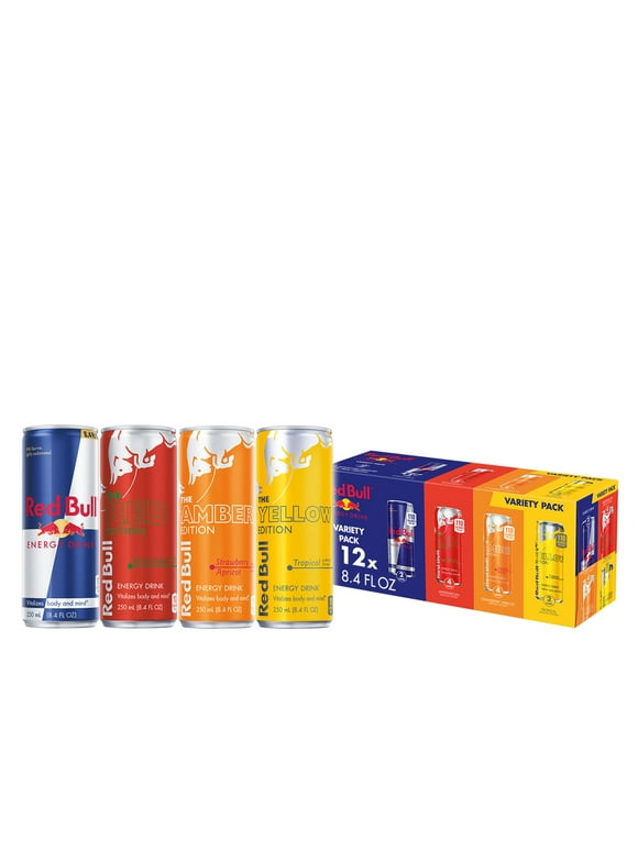 Red Bull Energy Drink, Red Edition, Amber Edition, Yellow Edition Energy Drink Variety Pack, 8.4 Fl Oz, Pack of 12 Cans