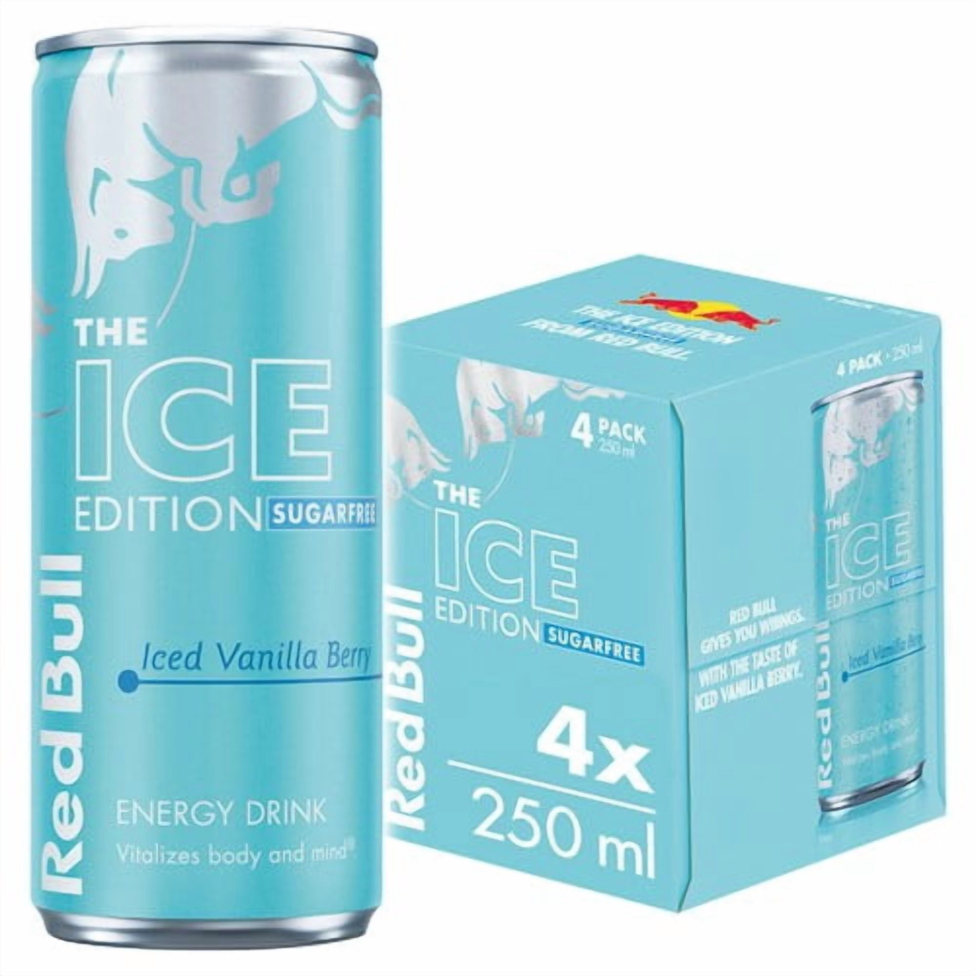 Red Bull Energy Drink Sugar Free Ice Edition Iced Vanilla Berry 4 x 250ml, British Import (Pack of 2)