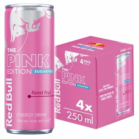 Red Bull Energy Drink Sugar Free Pink Edition Forest Fruits 4 x 250ml, British Import (Pack of 2)