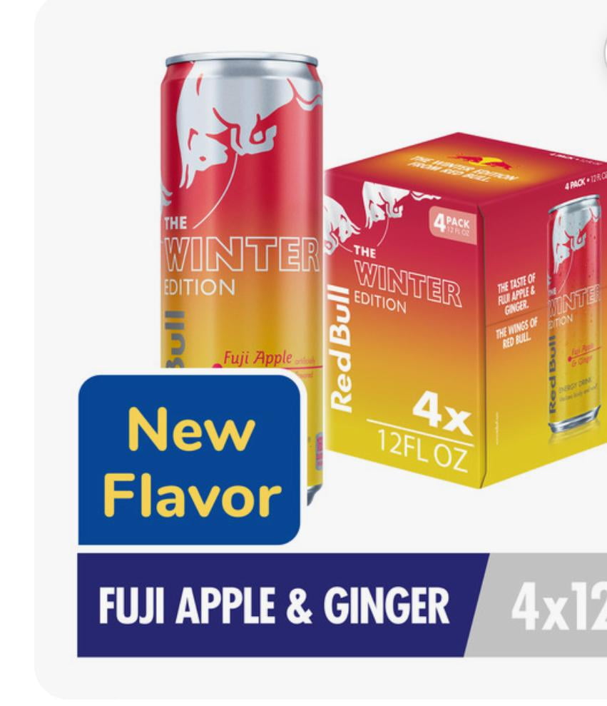 Red Bull Energy Drink Winter Edition Fuji Apple Ginger 4 Pack 12 oz