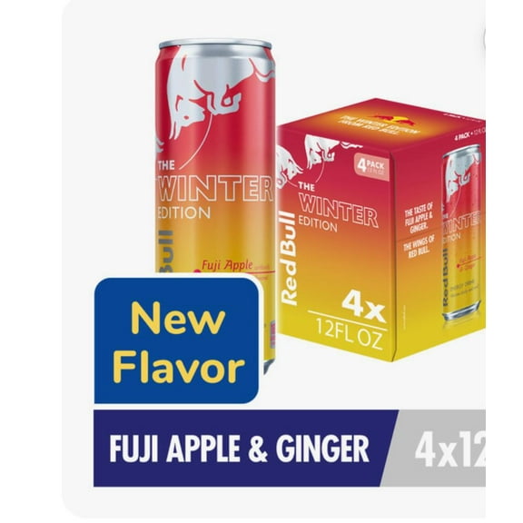 Red Bull Energy Drink Winter Edition Fuji Apple Ginger 4 Pack 12 oz
