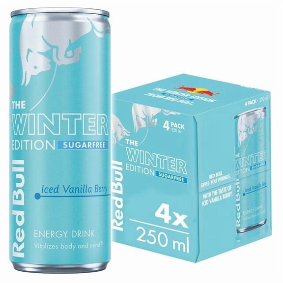 Red Bull Energy Drink Winter Edition Sugar Free Iced Vanilla Berry 4 Pack 250ml