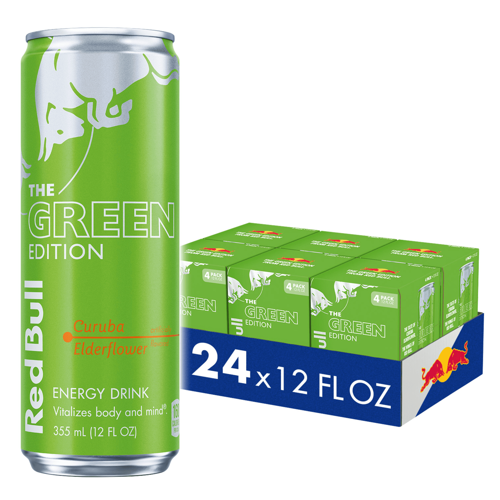 Red Bull Green Edition Energy Drink, Curuba Elderflower, 12 fl. oz., 6 x 4 Cans,  114mg Caffeine