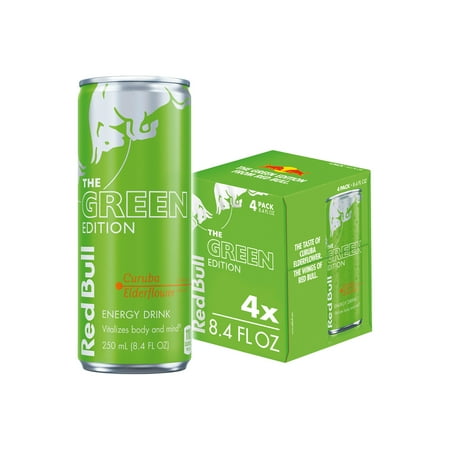 Red Bull Green Edition Energy Drink, Curuba Elderflower, 8.4 fl. oz., Pack of 4 Cans