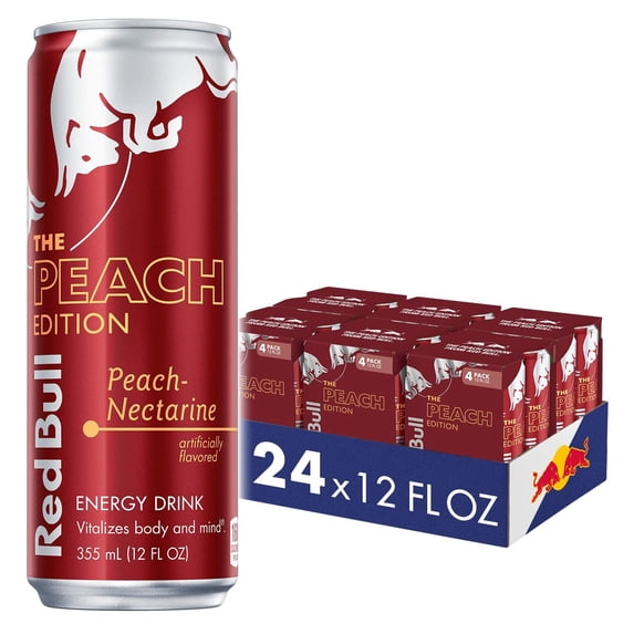 Red Bull Peach Edition Energy Drink, 12 Fl Oz, 24 Cans (6 Packs Of 4)