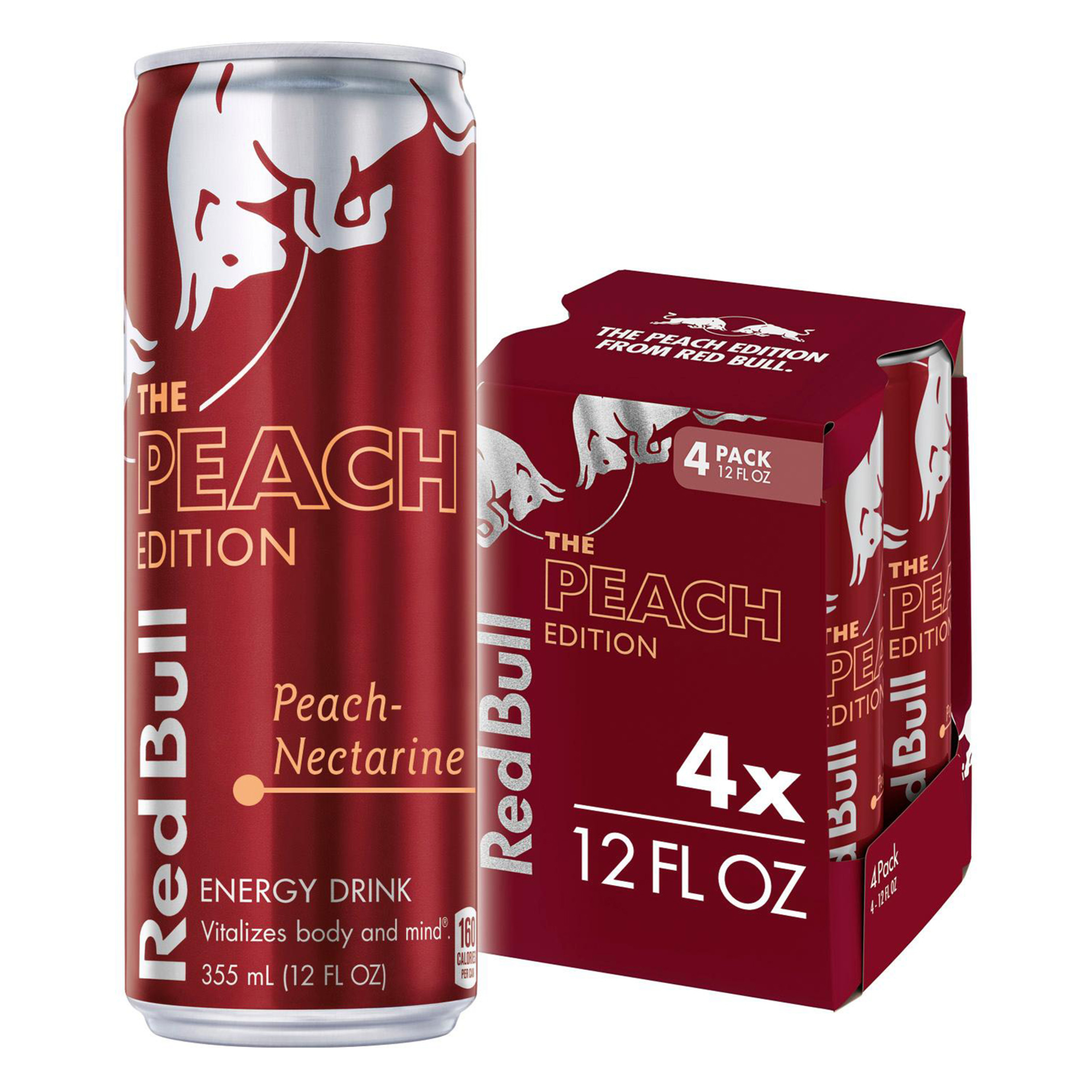 Red Bull Peach Edition Energy Drink, 12 fl oz, Pack of 4 Cans - image 1 of 8