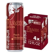 Red Bull Peach Edition Energy Drink, Peach Nectarine, 114mg Caffeine, 12 fl oz, Pack of 4 Cans