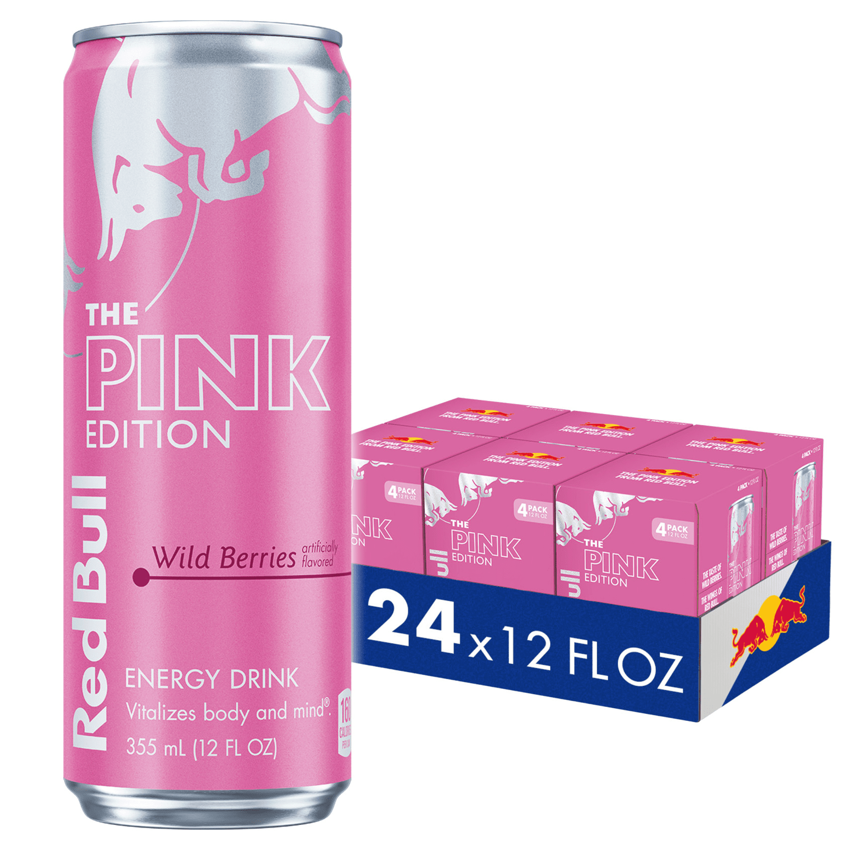 Red Bull Pink Edition Energy Drink, Wild Berries, 12 fl. oz., 6 x 4 Cans, Pack of 24 Cans
