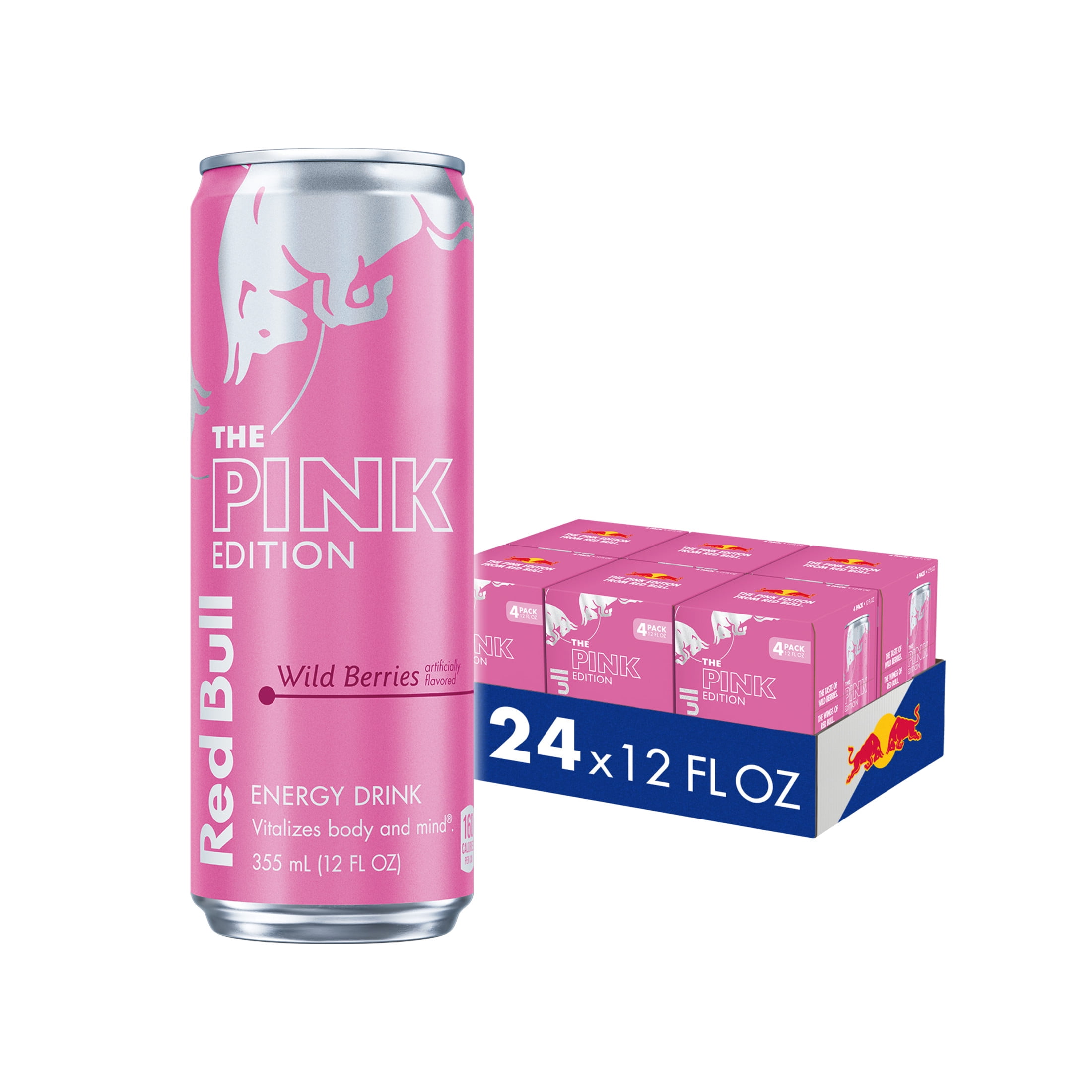 Red Bull Pink Edition Energy Drink, Wild Berries, 12 fl. oz., 6 x 4 Cans, Pack of 24 Cans