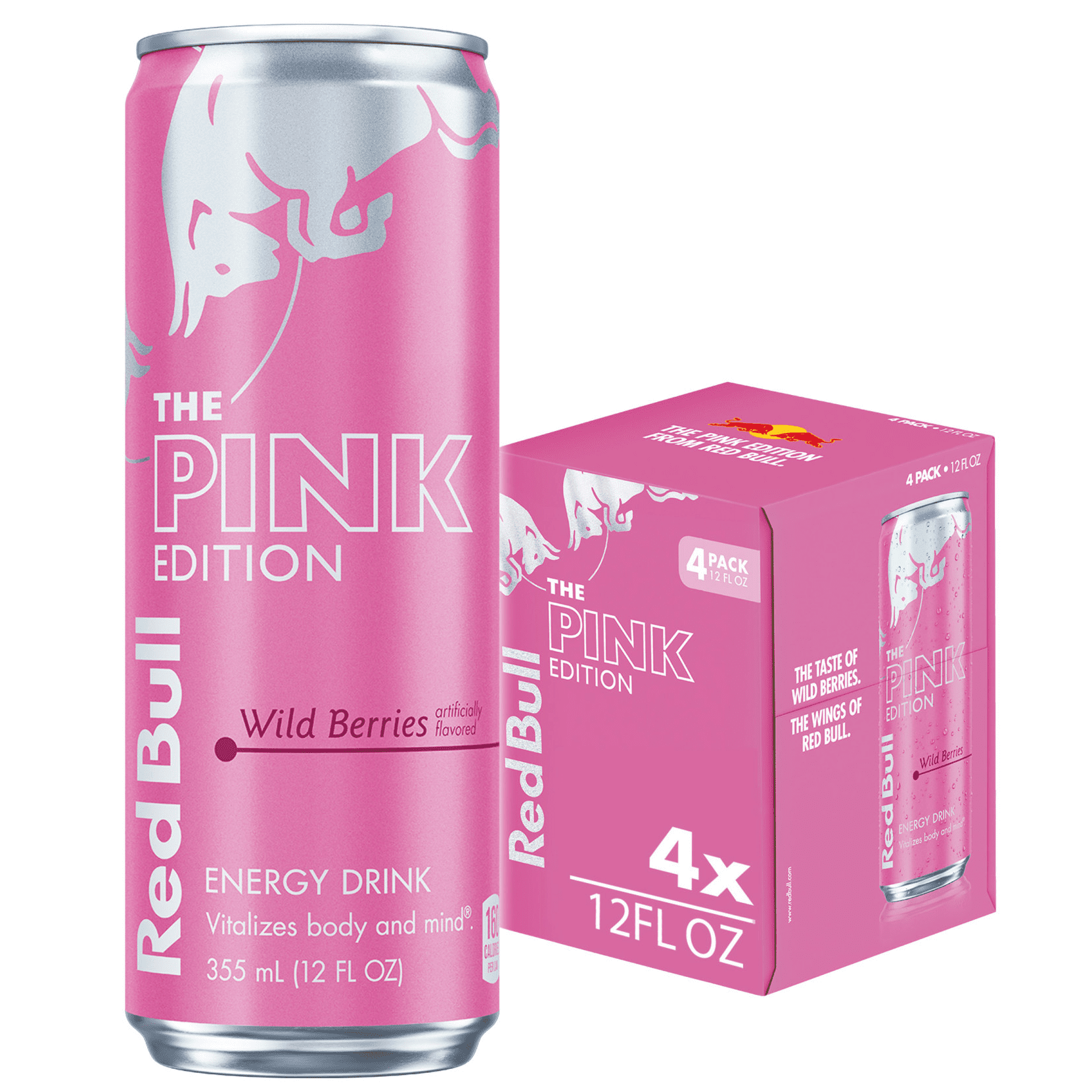 Red Bull Pink Edition Energy Drink, Wild Berries, 12 fl. oz., Pack of 4 Cans,  80mg Caffeine