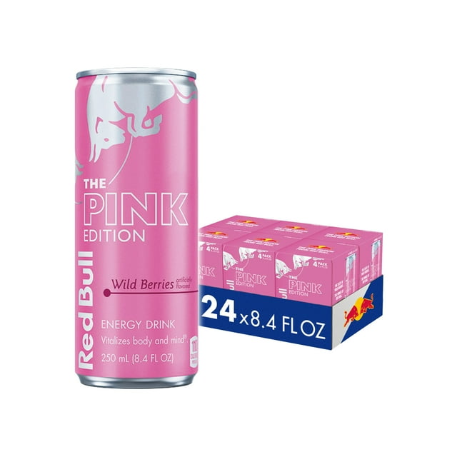 Red Bull Pink Edition Energy Drink, Wild Berries, 8.4 fl. oz., 6 x 4 Cans, Pack of 24 Cans
