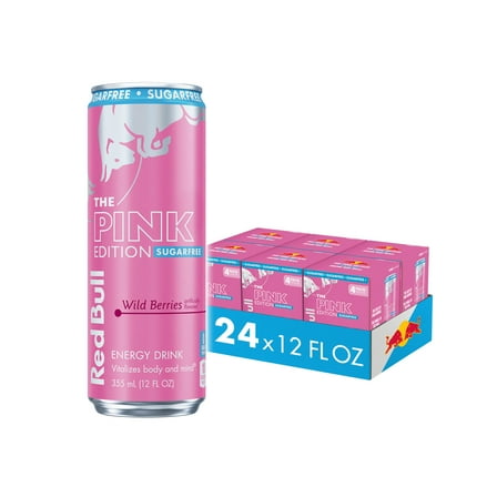 Red Bull Pink Edition Sugarfree Energy Drink, Wild Berries, 12 fl. oz., 6 x 4 Cans, Pack of 24 Cans