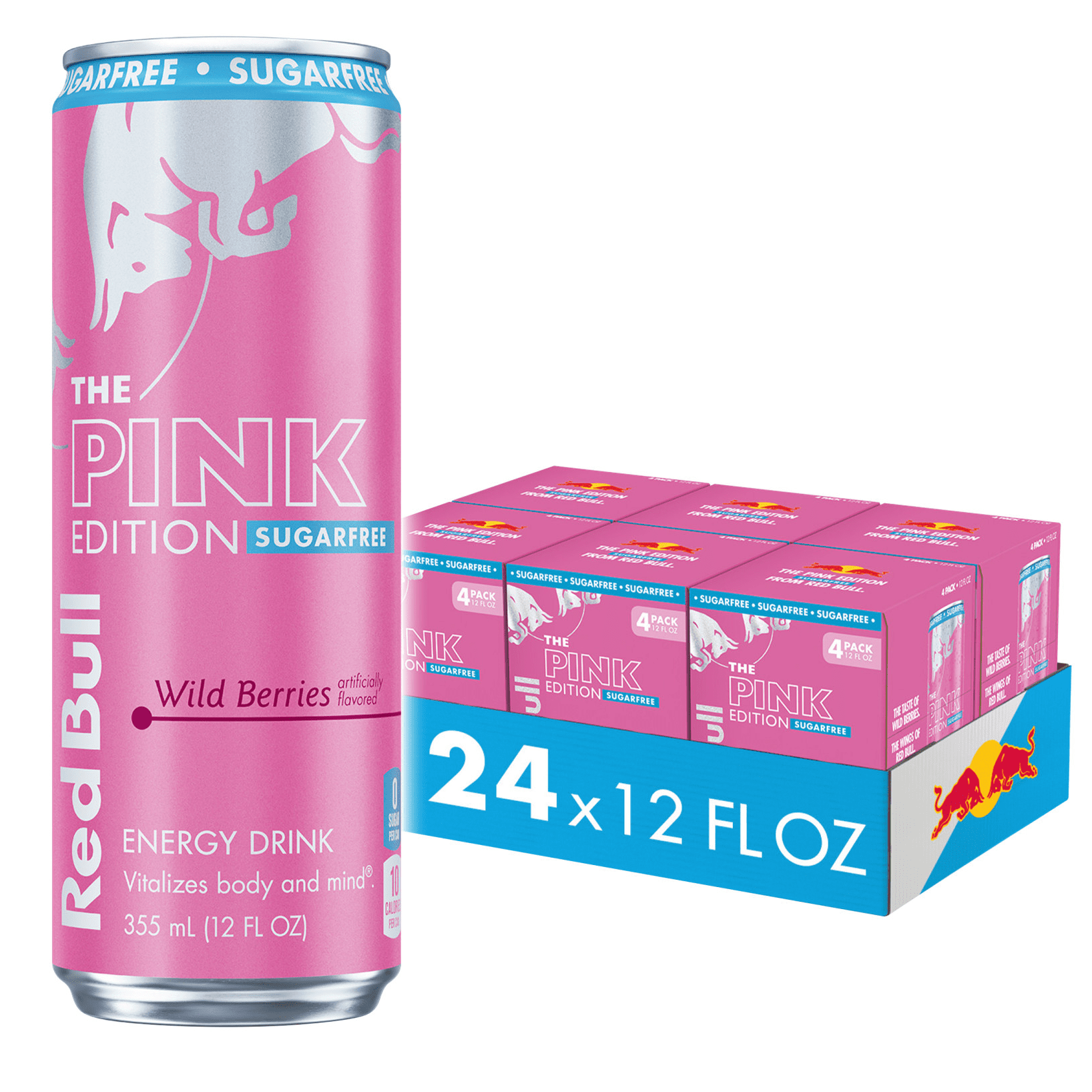 Red Bull Pink Edition Sugar Free Energy Drink, Wild Berries, 12 fl. oz., 6 x 4 Cans, Pack of 24 Cans