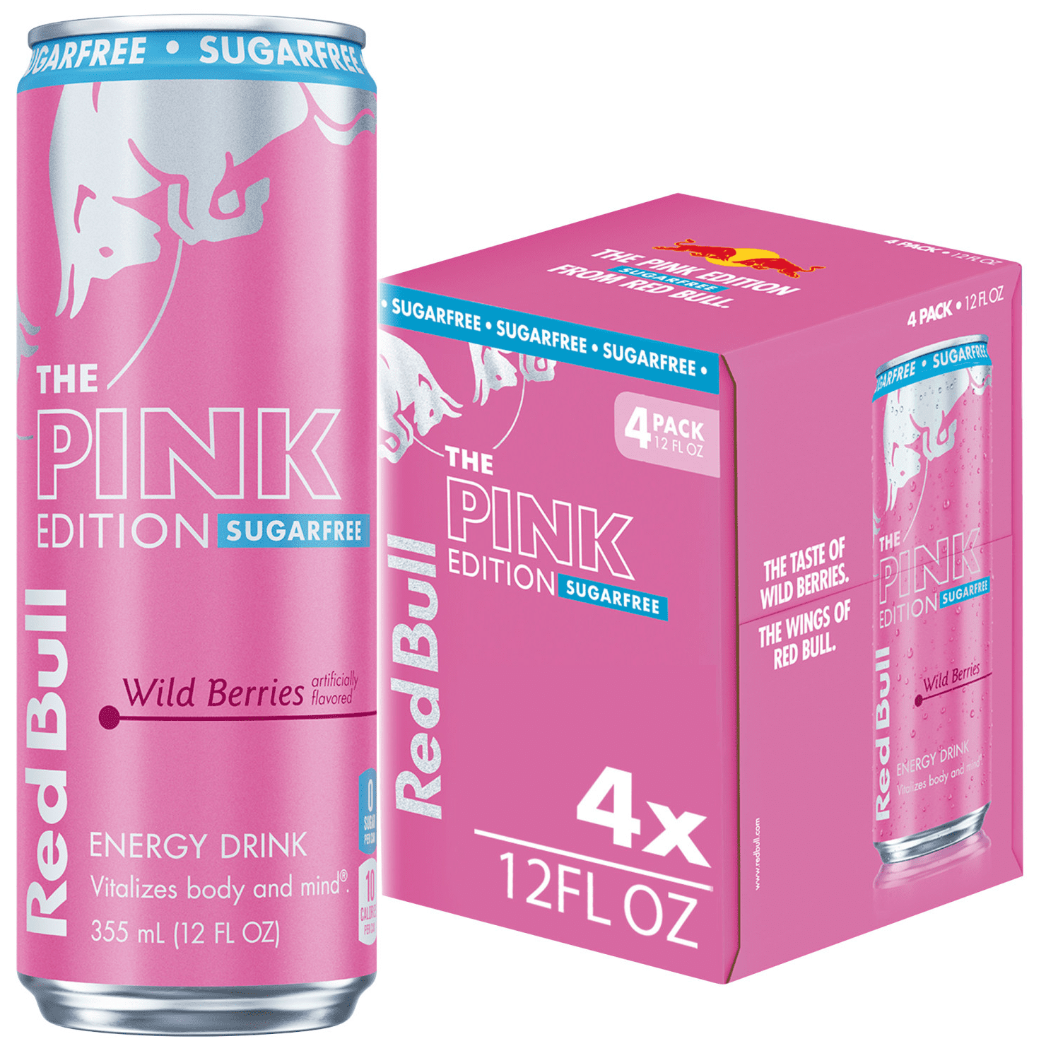 Red Bull Pink Edition Sugarfree Energy Drink, Wild Berries, 12 fl. oz., Pack of 4 Cans