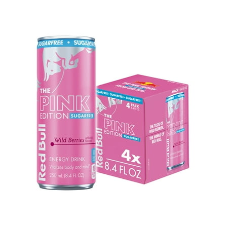 Red Bull Pink Edition Sugarfree Energy Drink, Wild Berries, 8.4 fl. oz., Pack of 4 Cans