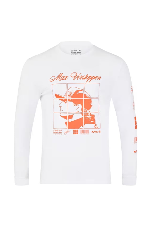 F1 Max Verstappen Long Sleeve Puzzle T-Shirt - White