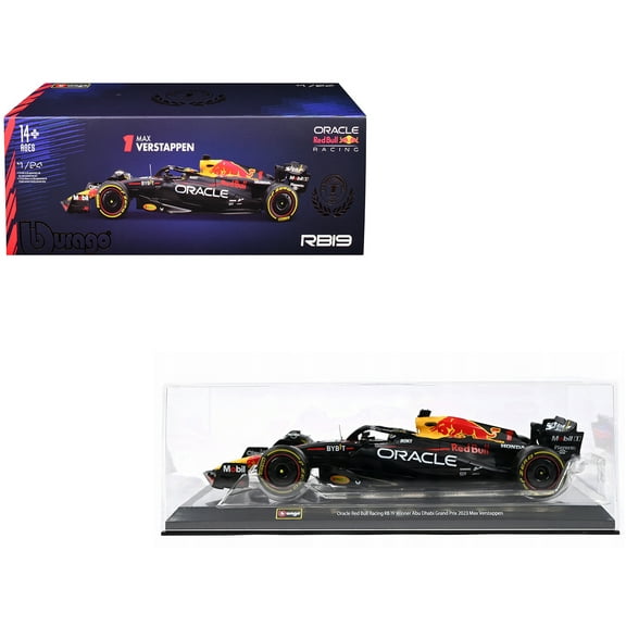 Red Bull Racing RB19 #1 Max Verstappen "Oracle" Winner Formula One F1 Championship "Drivers' Champion" (2023) with Display Case 1/24 Diecast Model Car by Bburago