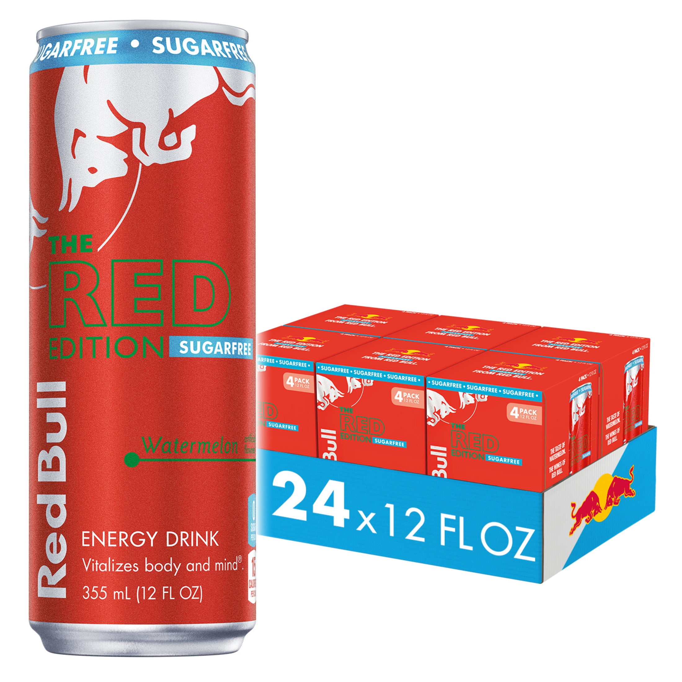 Red Bull Red Edition Sugar Free Energy Drink, Watermelon, 12 fl oz, 6 x 4 Cans (Pack of 24)