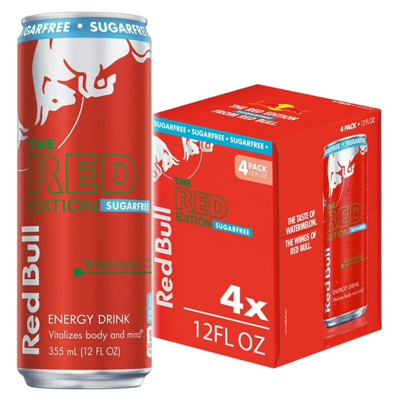 Red Bull Red Edition Sugarfree Energy Drink, Watermelon, 114mg Caffeine, 12 fl oz, Pack of 4 Cans