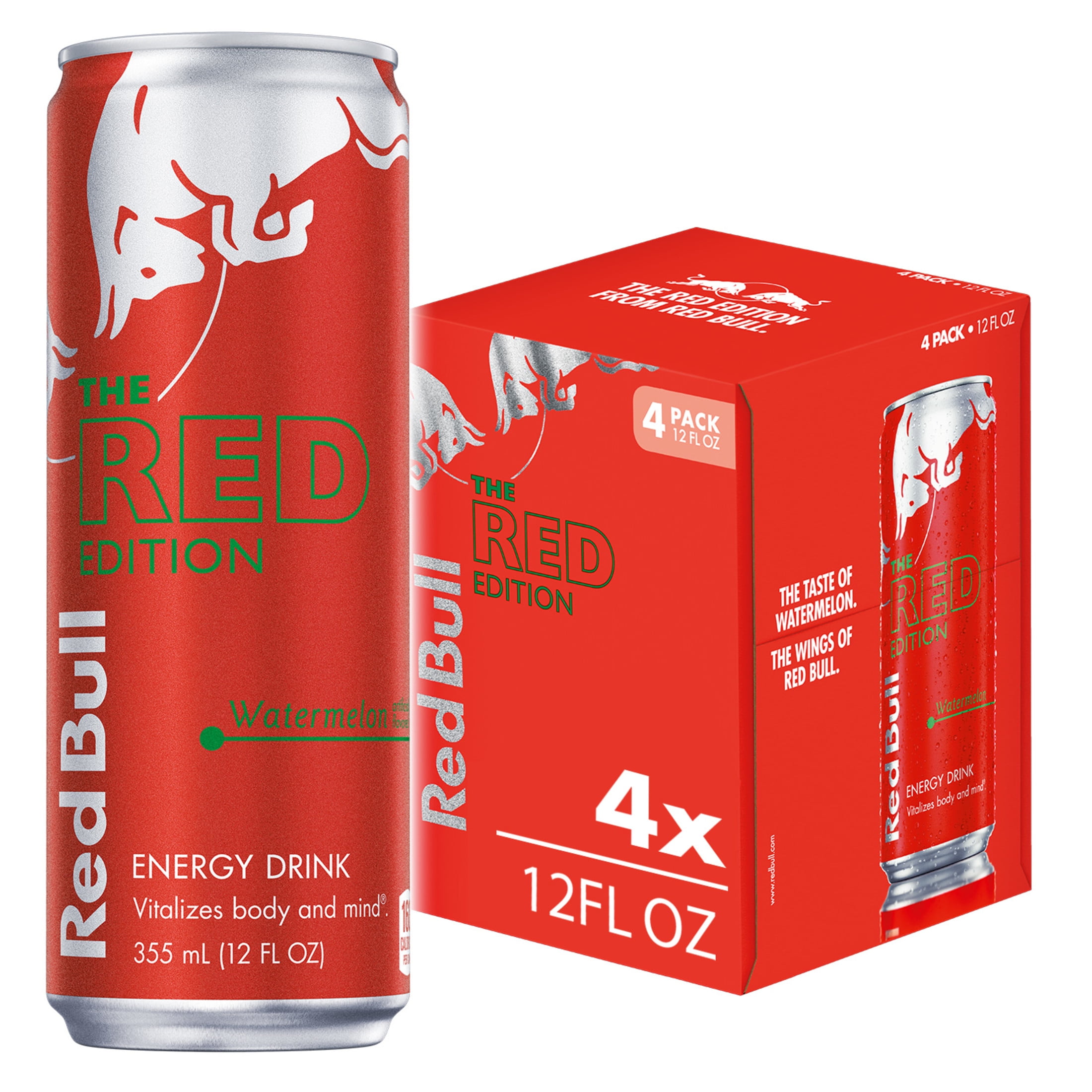 Red Bull Red Edition Energy Drink Watermelon 114mg Caffeine 12 fl oz Pack of 4 Cans