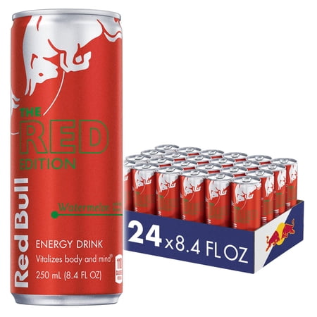 Red Bull Red Edition Watermelon Energy Drink, 8.4 fl. oz., Pack of 24 Cans