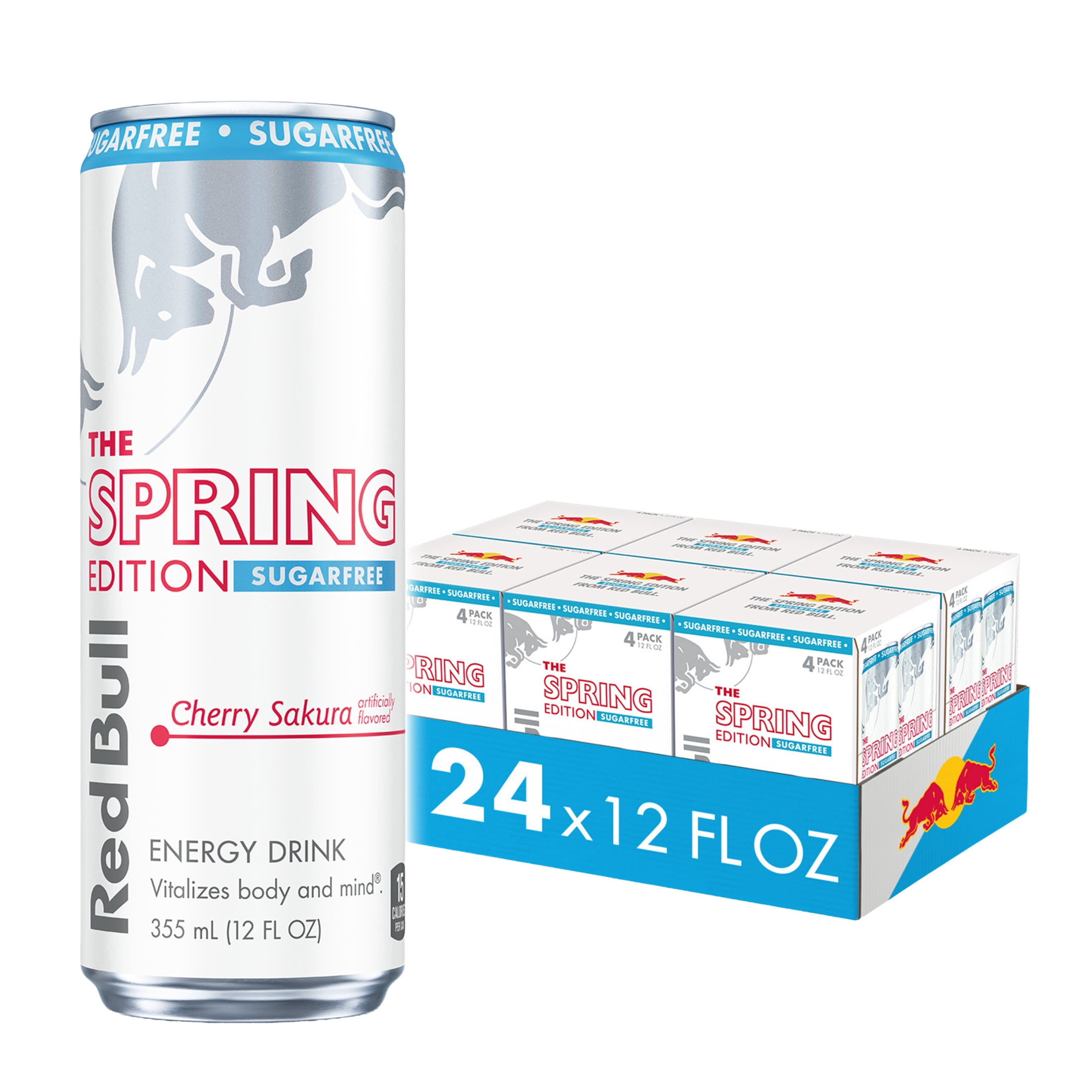 Red Bull Spring Edition Sugarfree Energy Drink,  Cherry Sakura,  12 fl. oz.,  6 x 4 cans