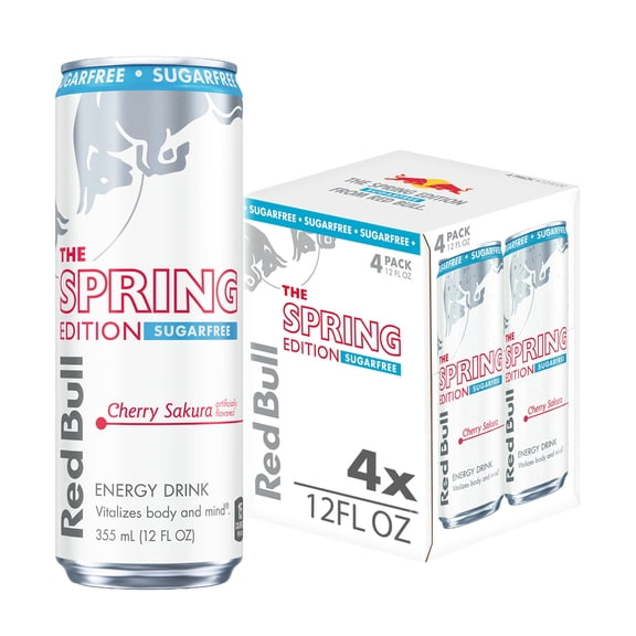 Red Bull Spring Edition Sugarfree Energy Drink, Cherry Sakura, 12 fl. oz., Pack of 4