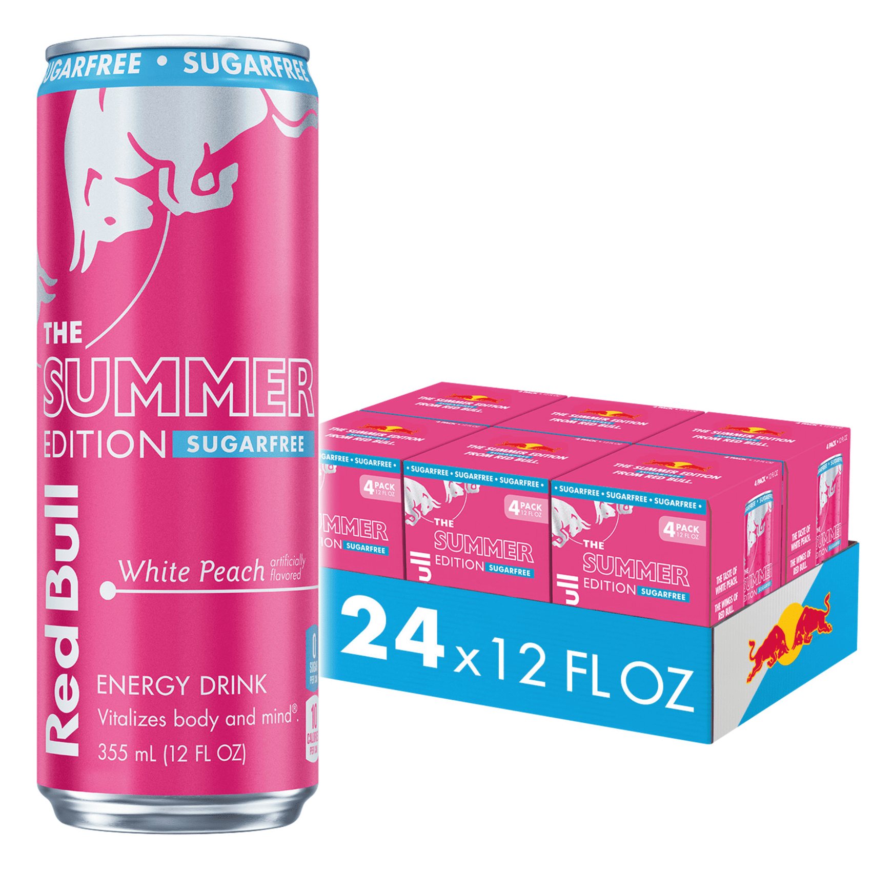 Red Bull Summer Edition Sugar Free Energy Drink,  White Peach,  12 fl. oz.,  6 x 4 Cans