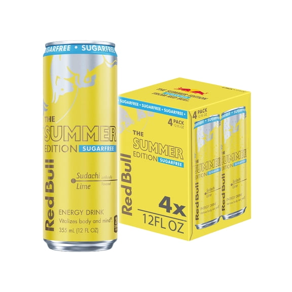 Red Bull Summer Edition Sugarfree Energy Drink, Sudachi Lime, 12 fl. oz., Pack of 4 Cans
