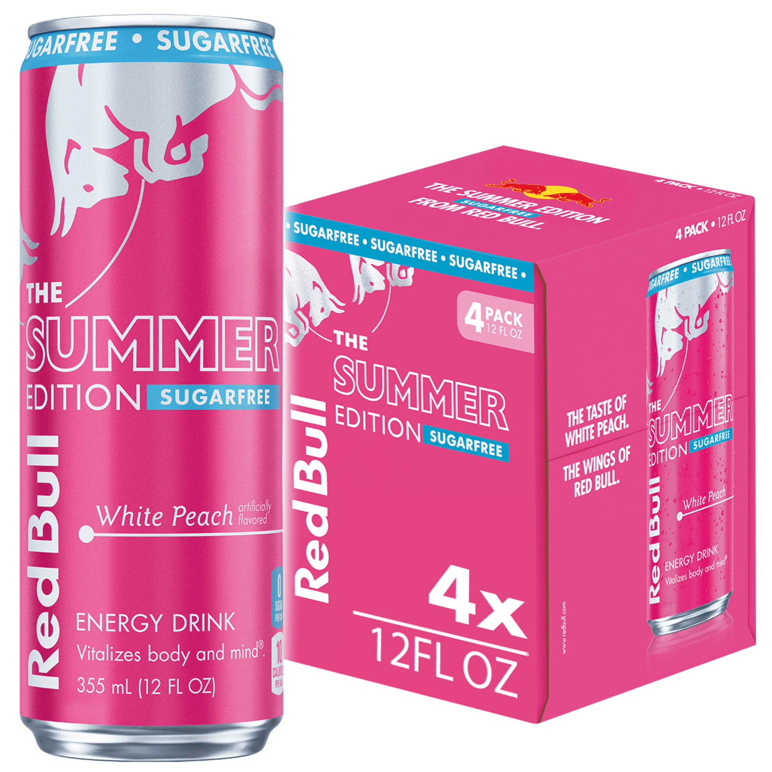 Red Bull Summer Edition Sugarfree Energy Drink,  White Peach,  12 fl. oz.,  Pack of 4 cans
