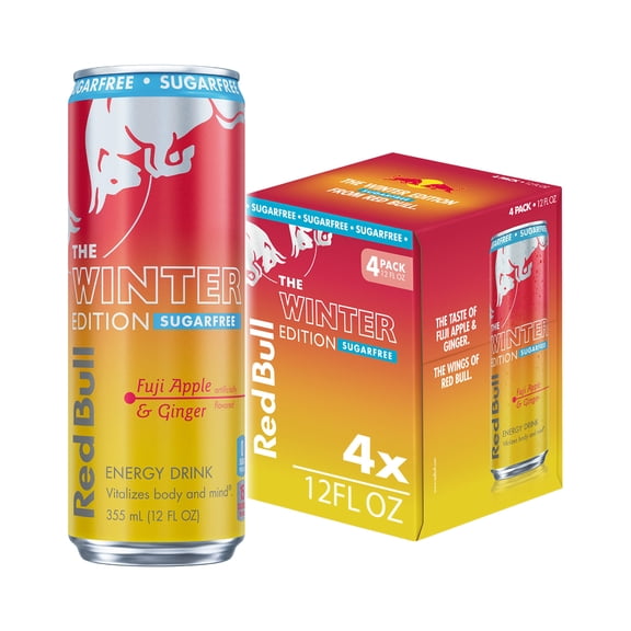 Red Bull Winter Edition Sugarfree Energy Drink, Fuji Apple & Ginger, 12 fl. oz. Can, Pack of 4 Cans
