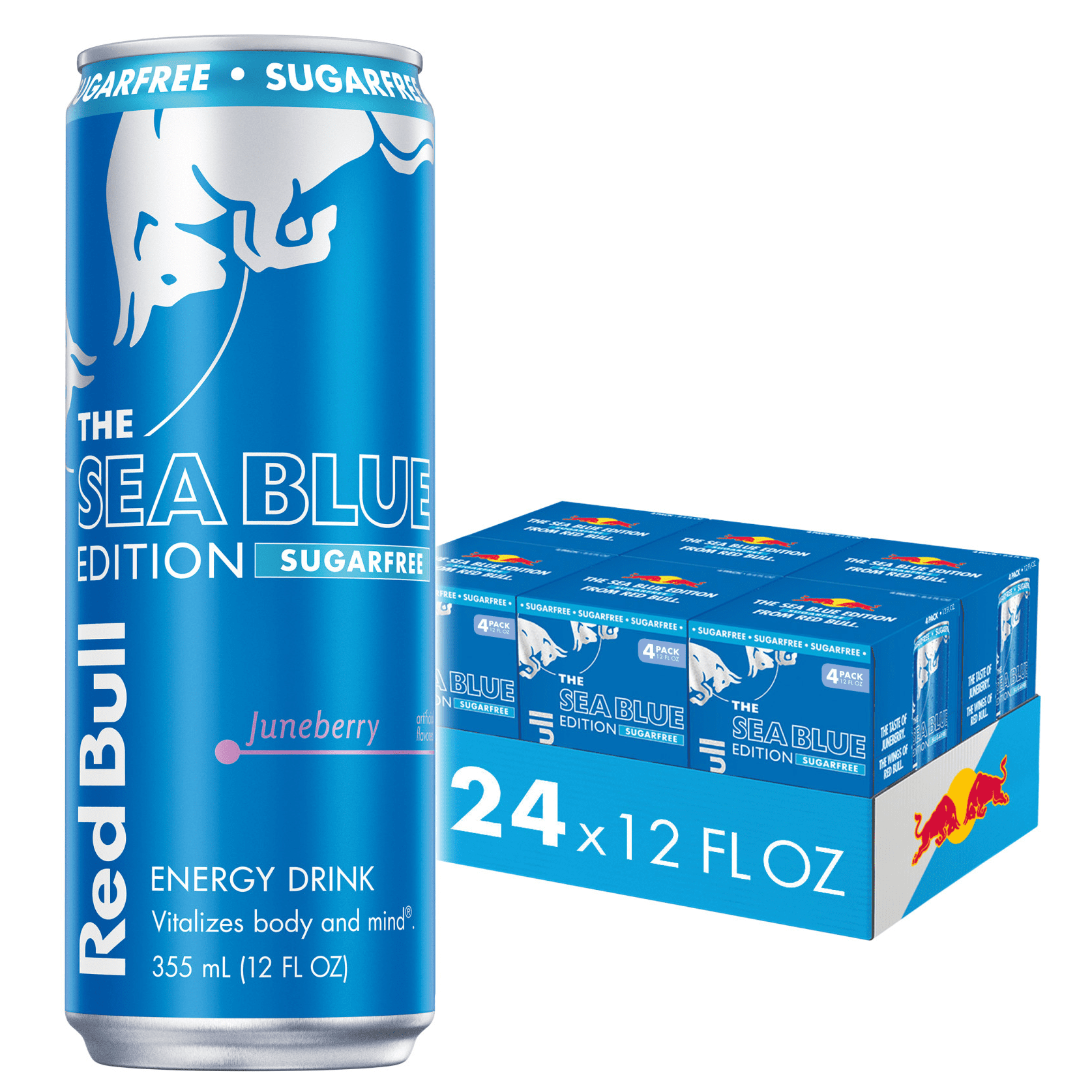 Red Bull Sea Blue Edition Sugar Free Energy Drink,  Juneberry,  12 fl. oz.,  6 x 4 Cans