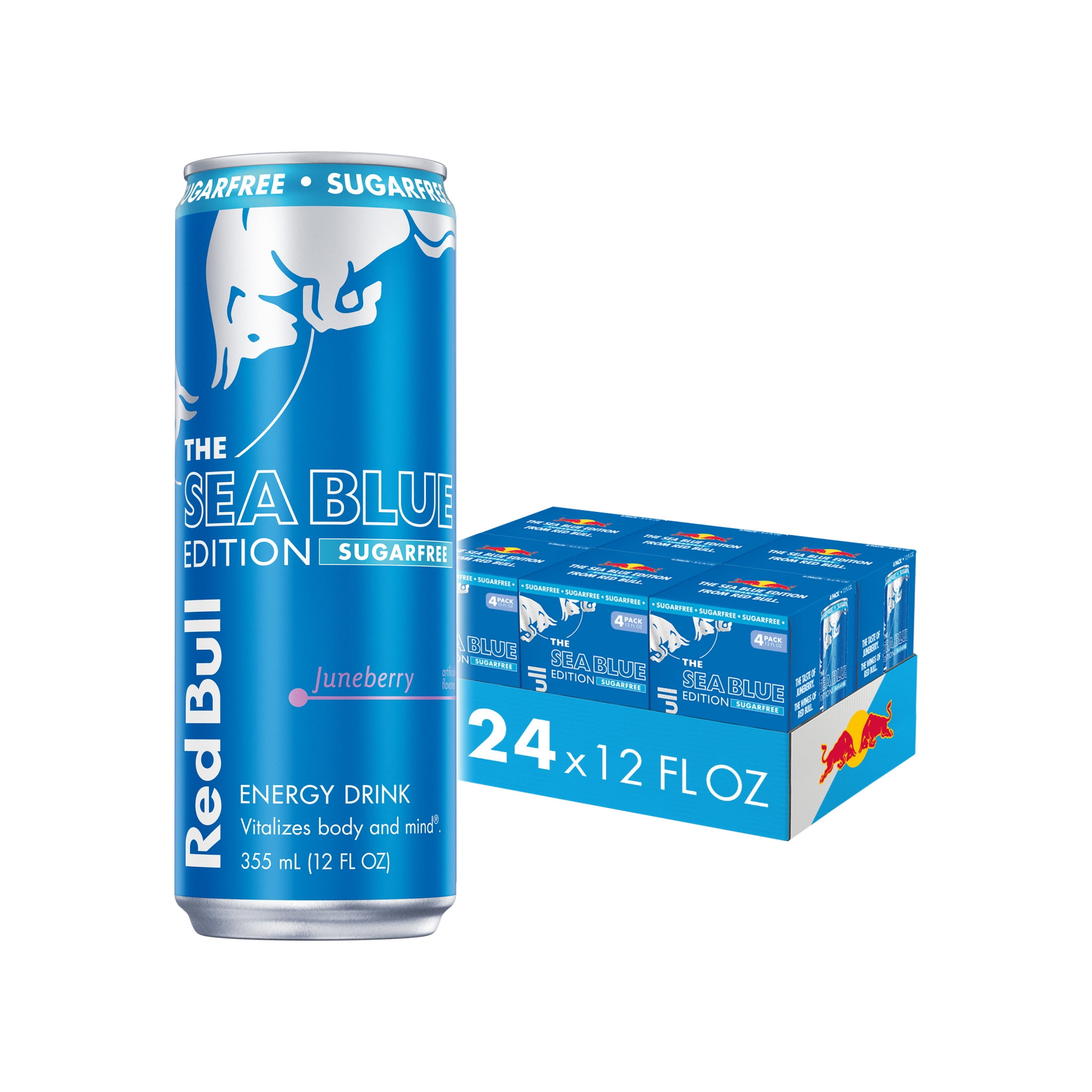 Red Bull Sea Blue Edition Sugarfree Energy Drink,  Juneberry,  12 fl. oz.,  6 x 4 Cans