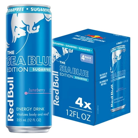Red Bull Sea Blue Edition Sugarfree Energy Drink, Juneberry, 12 fl. oz., Pack of 4 Cans
