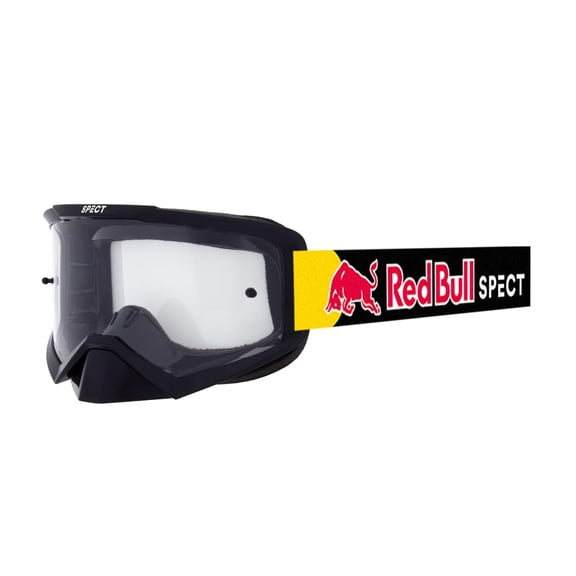 Red Bull Spect Evan MX Goggles Shiny Black Frame - Black/Colored Strap - Clear Single Pane Lens