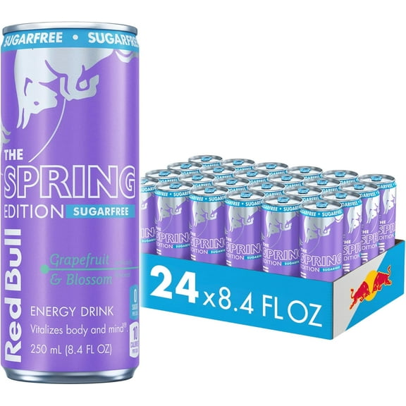 Red Bull Spring Edition Sugarfree Energy Drink, Grapefruit, 8.4 fl. oz., Case of 24 cans, with 80mg Caffeine, Taurine & B Vitamins