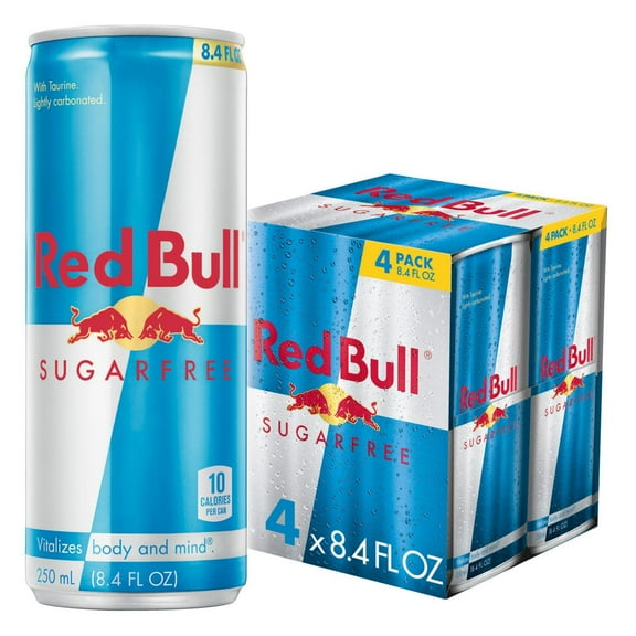 Red Bull Sugarfree Energy Drink, 80mg Caffeine, 8.4 fl. oz., Pack of 4 Cans