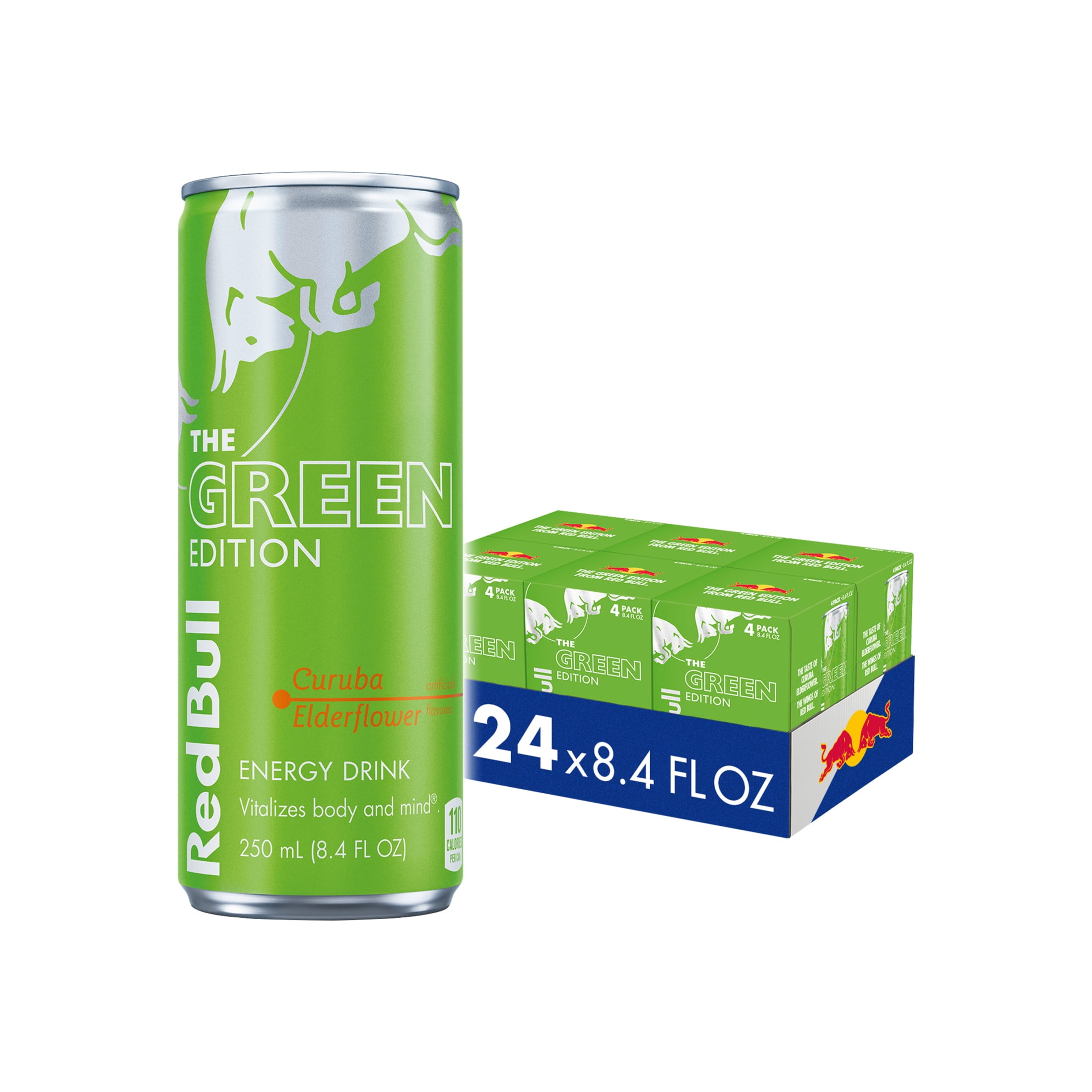 Red Bull Green Edition Energy Drink, Curuba Elderflower, 8.4 fl. oz., 6 x 4 Cans, with 80mg