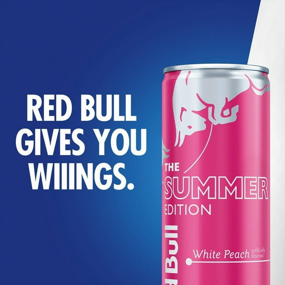 Red Bull Summer Edition Energy Drink, White Peach, 12 fl. oz. Can, (Packs of 4)