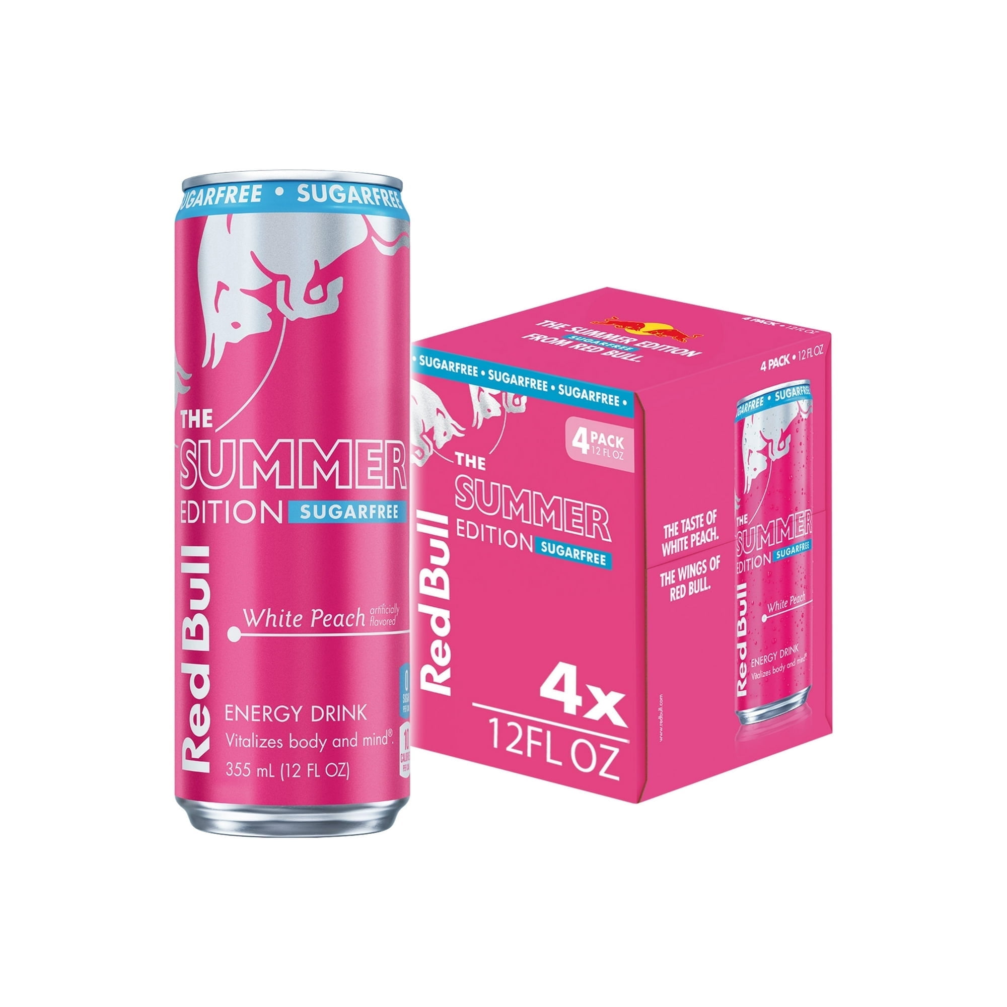 Red Bull Summer Edition Sugarfree Energy Drink,  White Peach,  12 fl. oz.,  Pack of 4 cans ( 2 Box  )