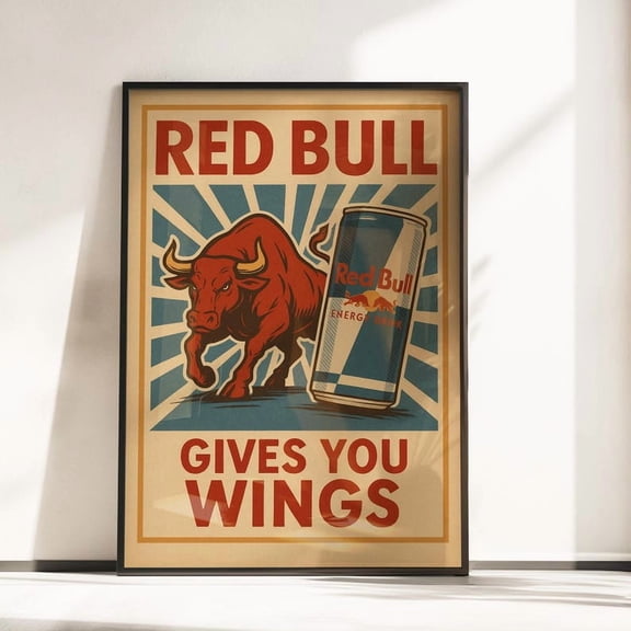 Red Bull Vintage Retro Advertisement Poster Wall Art UNFRAMED PAPER POSTER, Home Decor